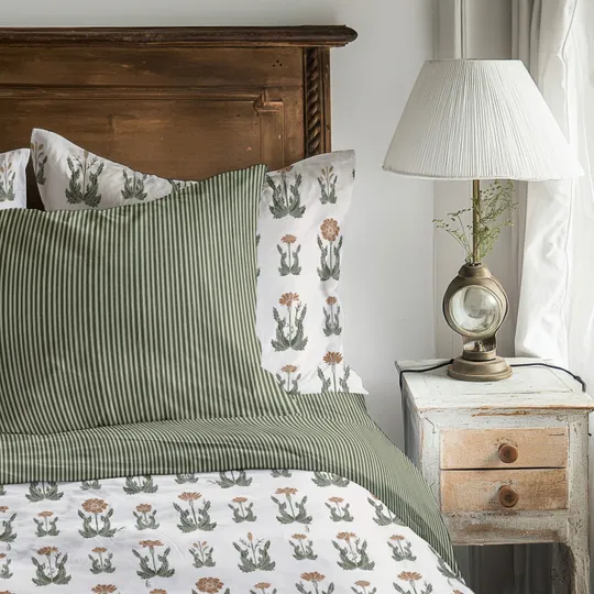 Marigold Green Stripe Bedding V2